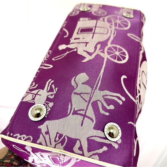 Coach Vintage Horse & Carriage Satchel White Leather Trim Purple Jacquard - Picture 11 of 14
